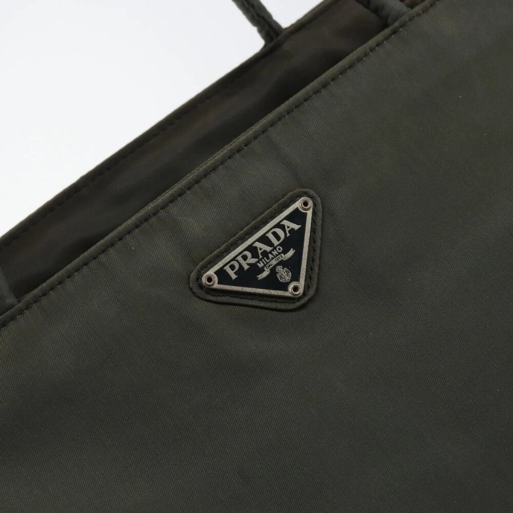 PRADA Hand Bag Nylon Khaki Silver Auth ti3533 - Picture 14 of 16